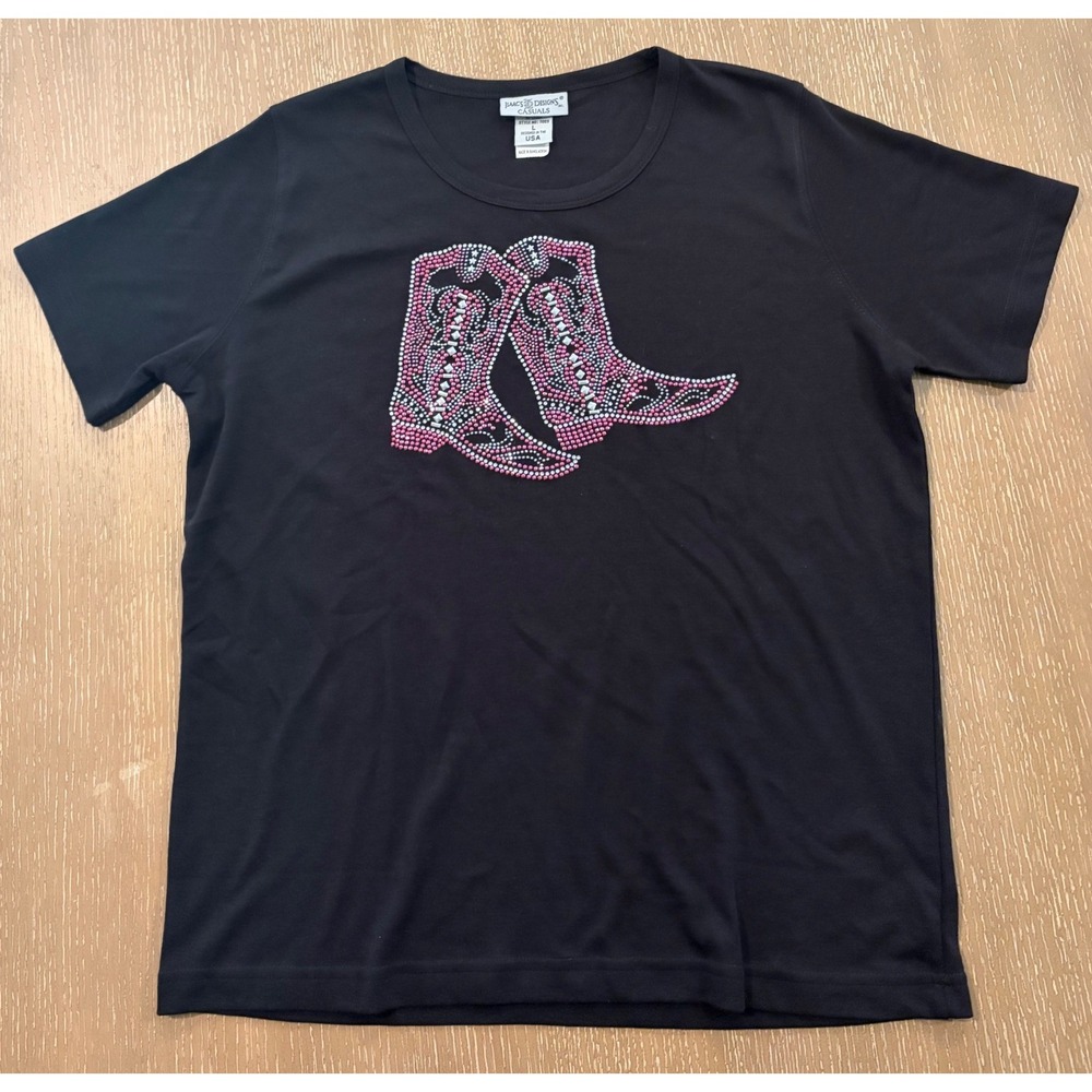 Isaac's Designs Womens L Black Western Boots Rhinestone Graphic Tee